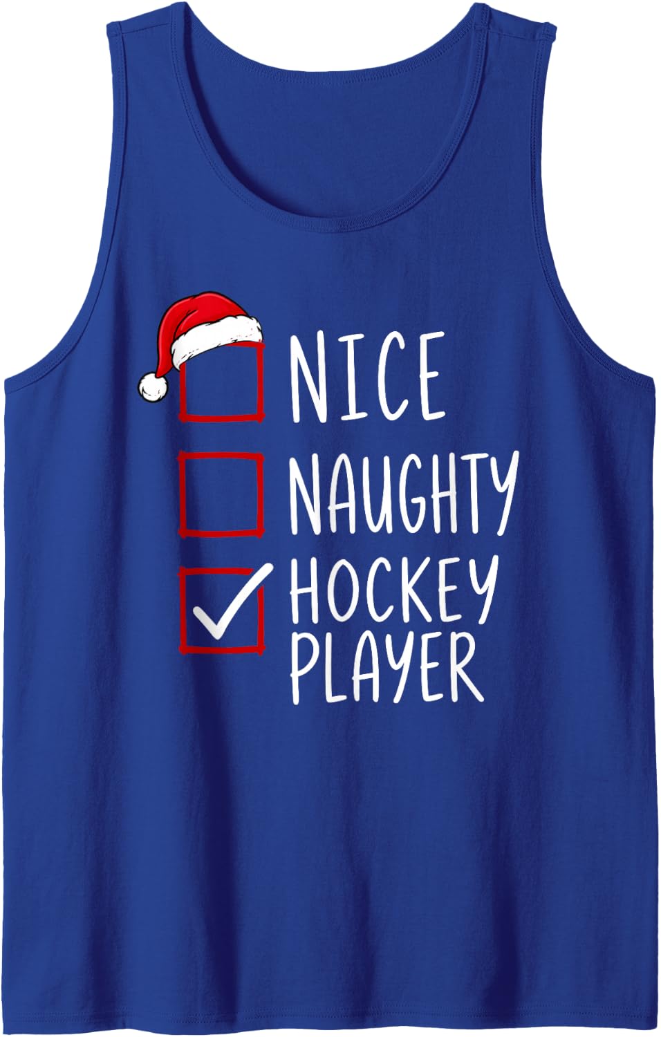 Funny Nice Naughty Hockey Player Christmas Sleeveless Tank Top - Royal Blue