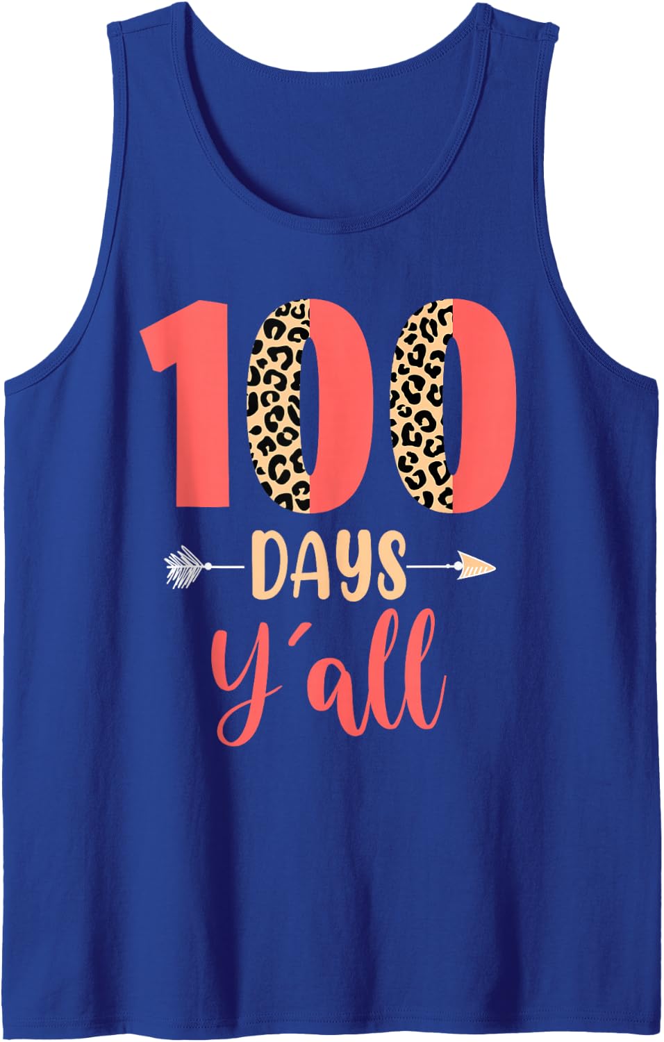 100 Days Y'all Teacher 100 Days of School Leopard Cheetah Sleeveless Tank Top - Royal Blue