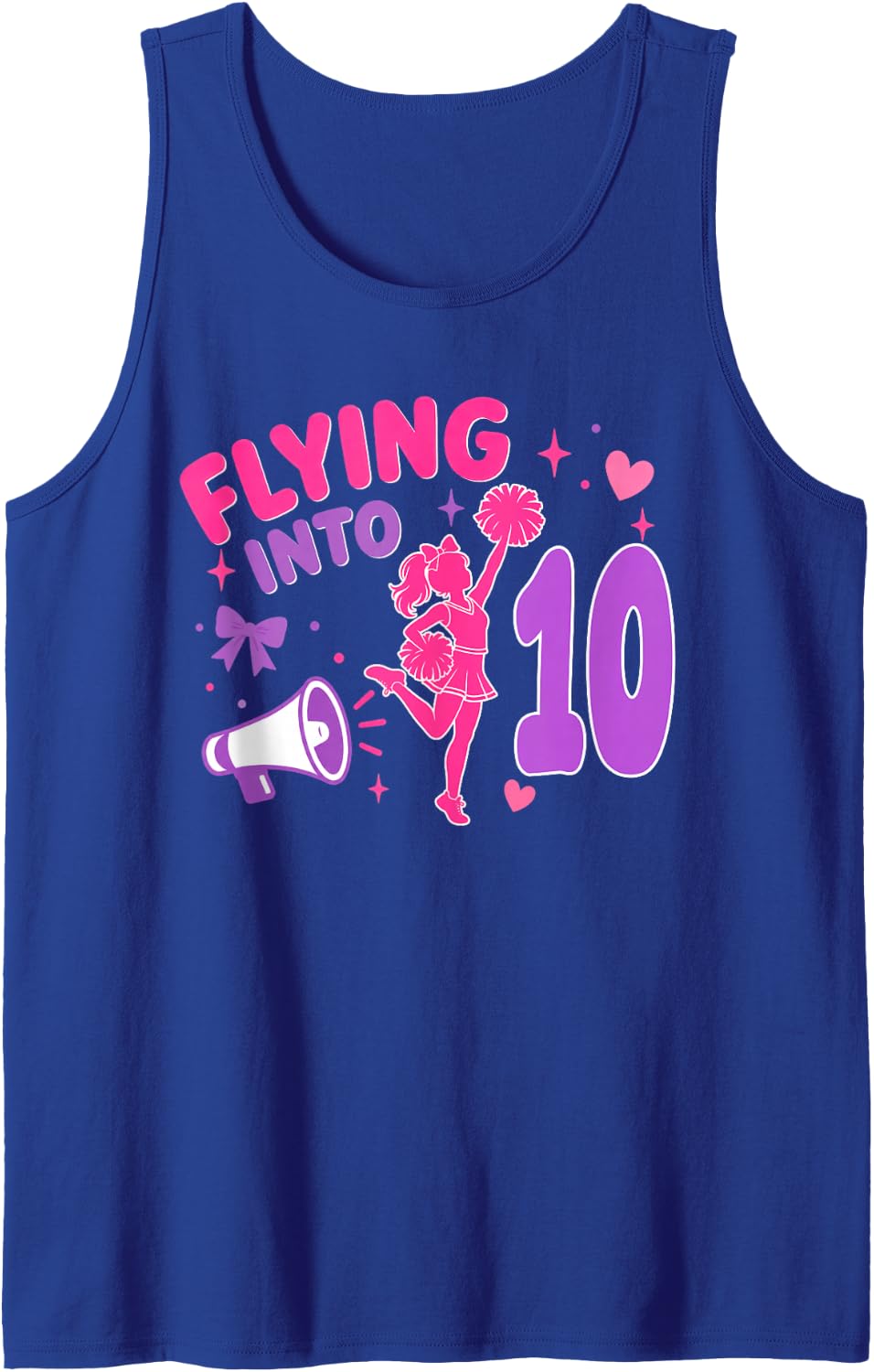 Flying Into 10 Year Old Cheerleader Girl Birthday 10th Sleeveless Tank Top - Royal Blue