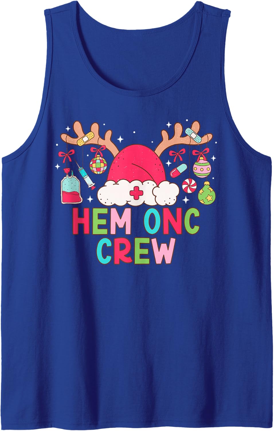 Christmas Reindeer Santa Hem Onc Crew Hematology Oncology Sleeveless Tank Top - Royal Blue