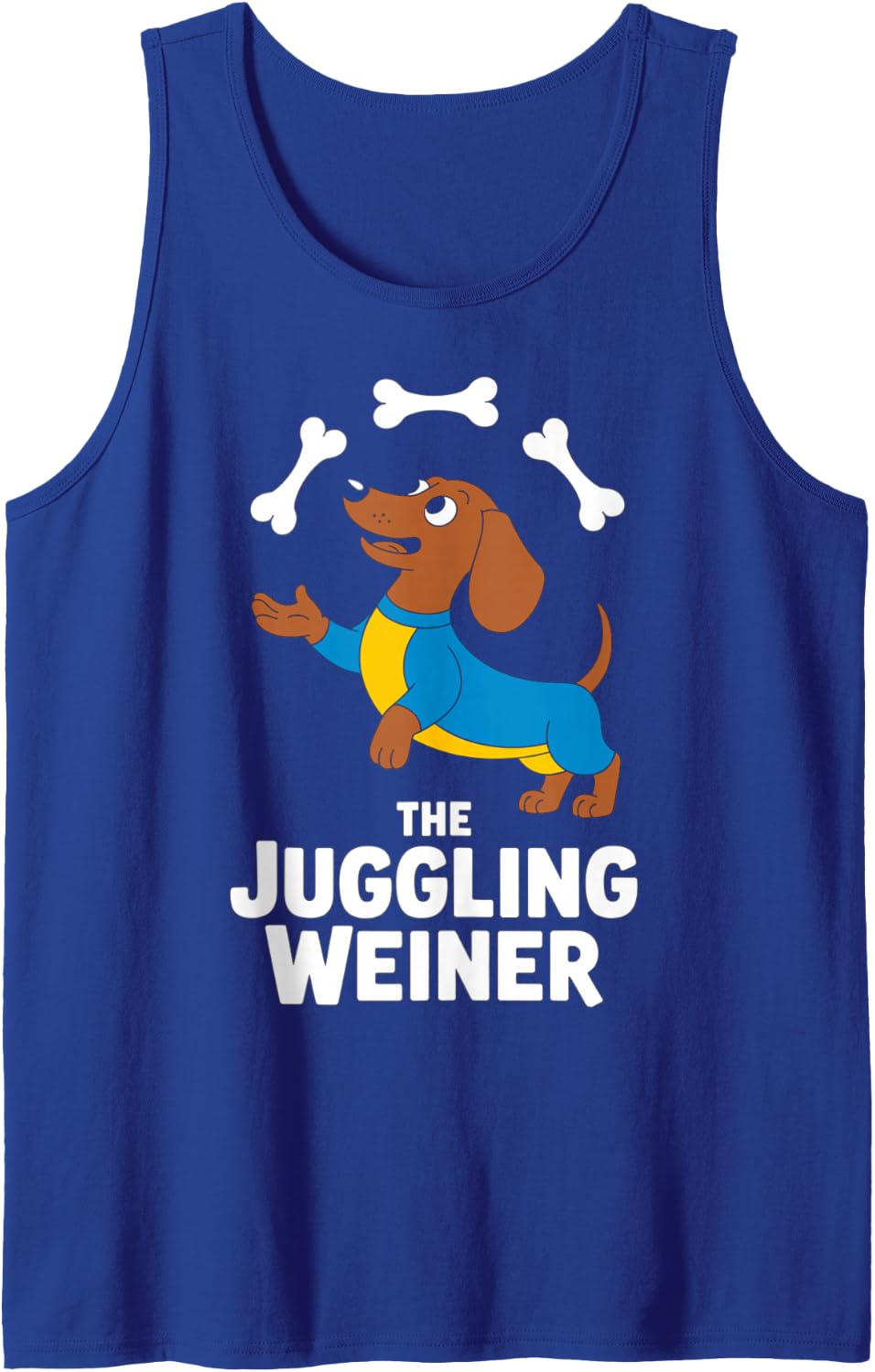 The Juggling Weiner Dachshund Design Sleeveless Tank Top - Royal Blue