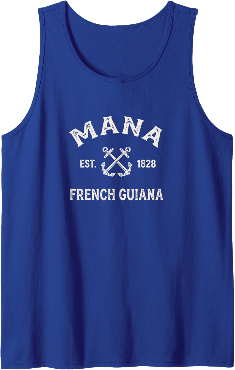 Mana French Guiana Vintage Crossed Boat Anchor Design Sleeveless Tank Top - Royal Blue
