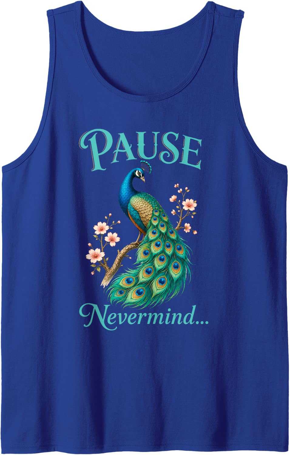Mahjong Pause Nevermind Peacock Cherry Blossom Floral Gift Sleeveless Tank Top - Royal Blue