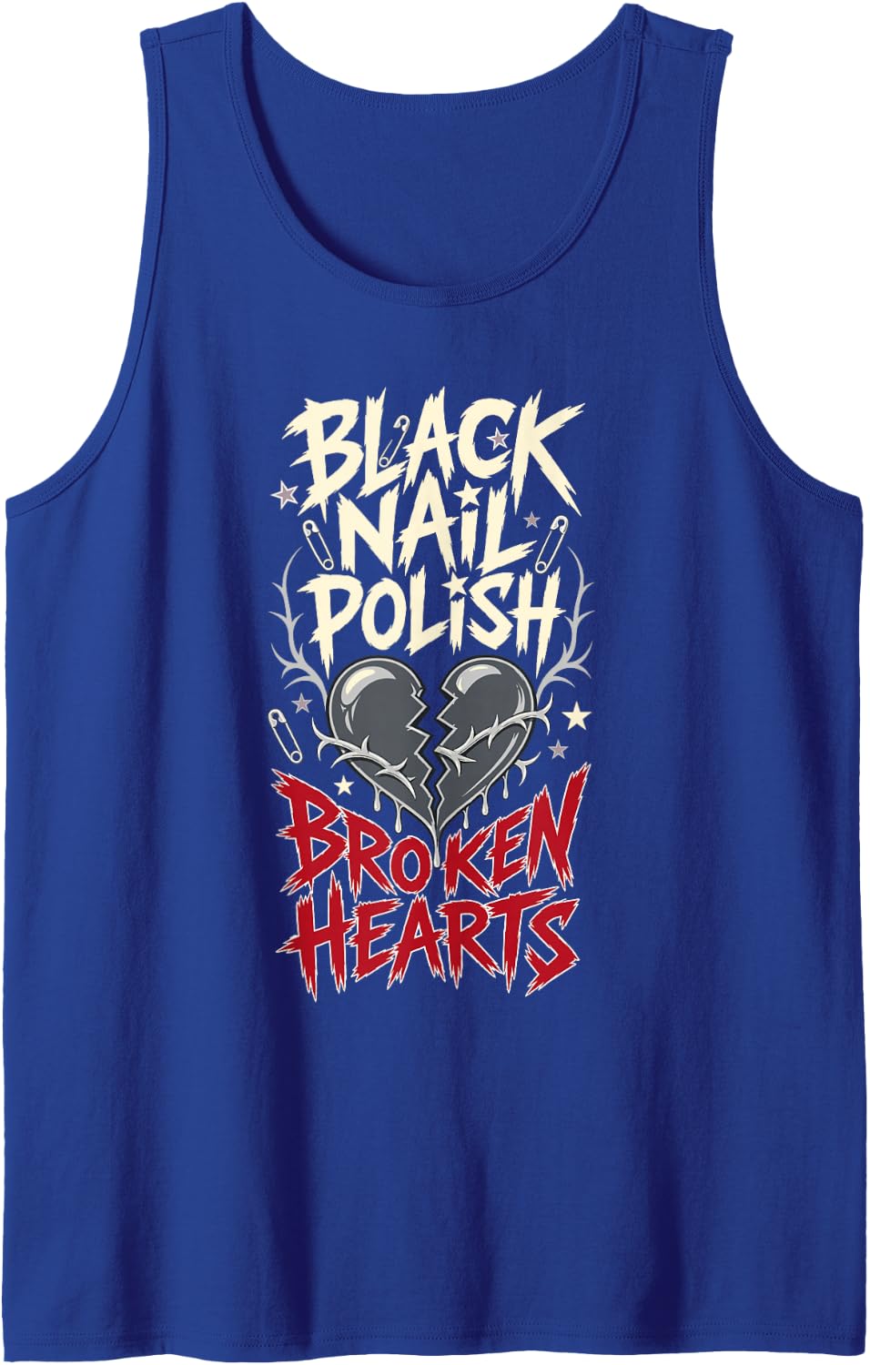Black Nail Polish Hearts Grunge Emo Sleeveless Tank Top - Royal Blue