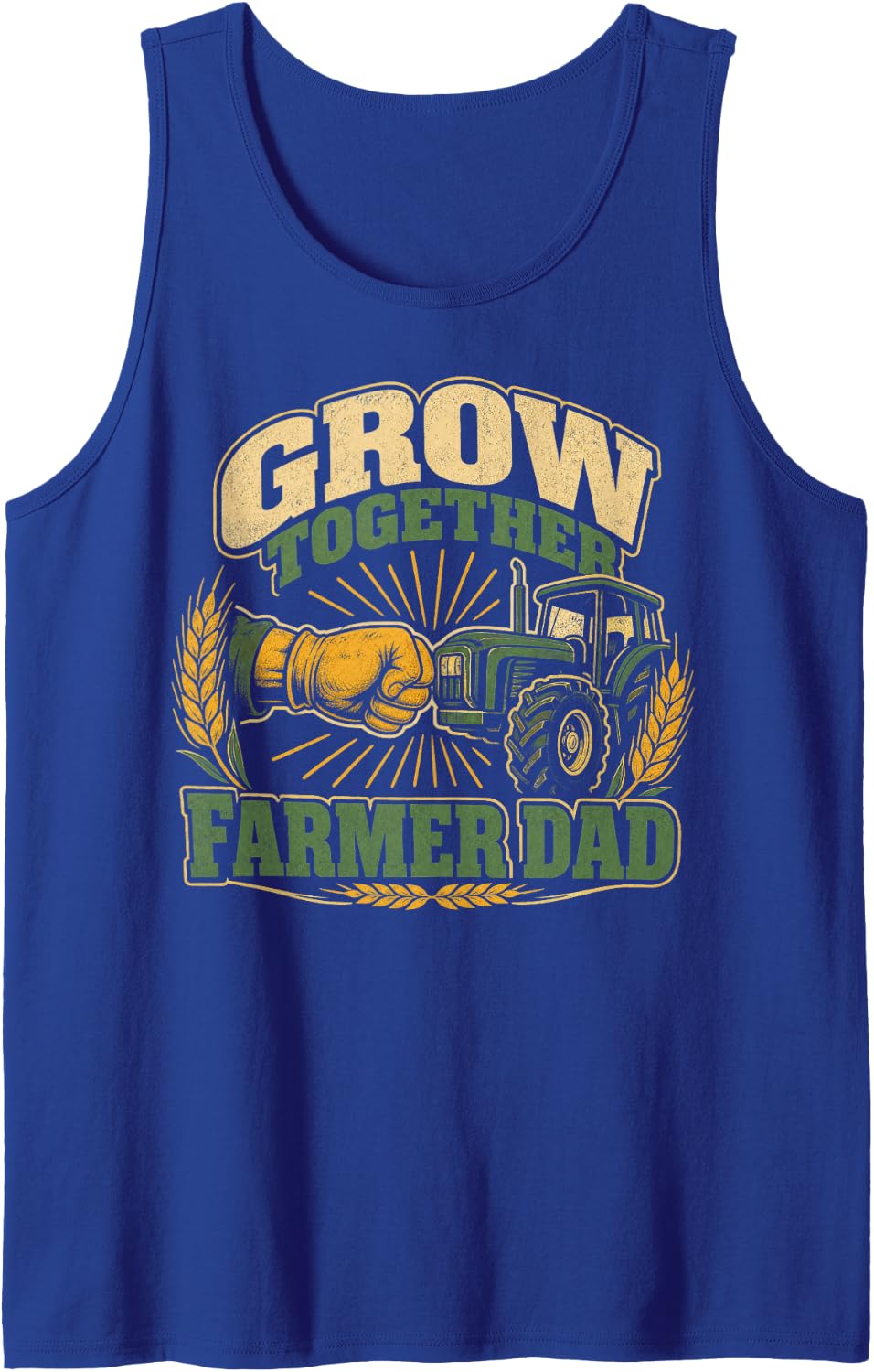 Grow Together Farmer Dad Tractor Farming Sleeveless Tank Top - Royal Blue