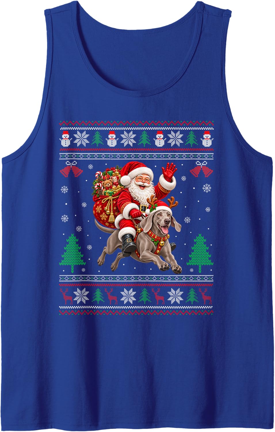Weimaraner Dog Ugly Christmas Sweater Santa Riding Dog Xmas Sleeveless Tank Top - Royal Blue