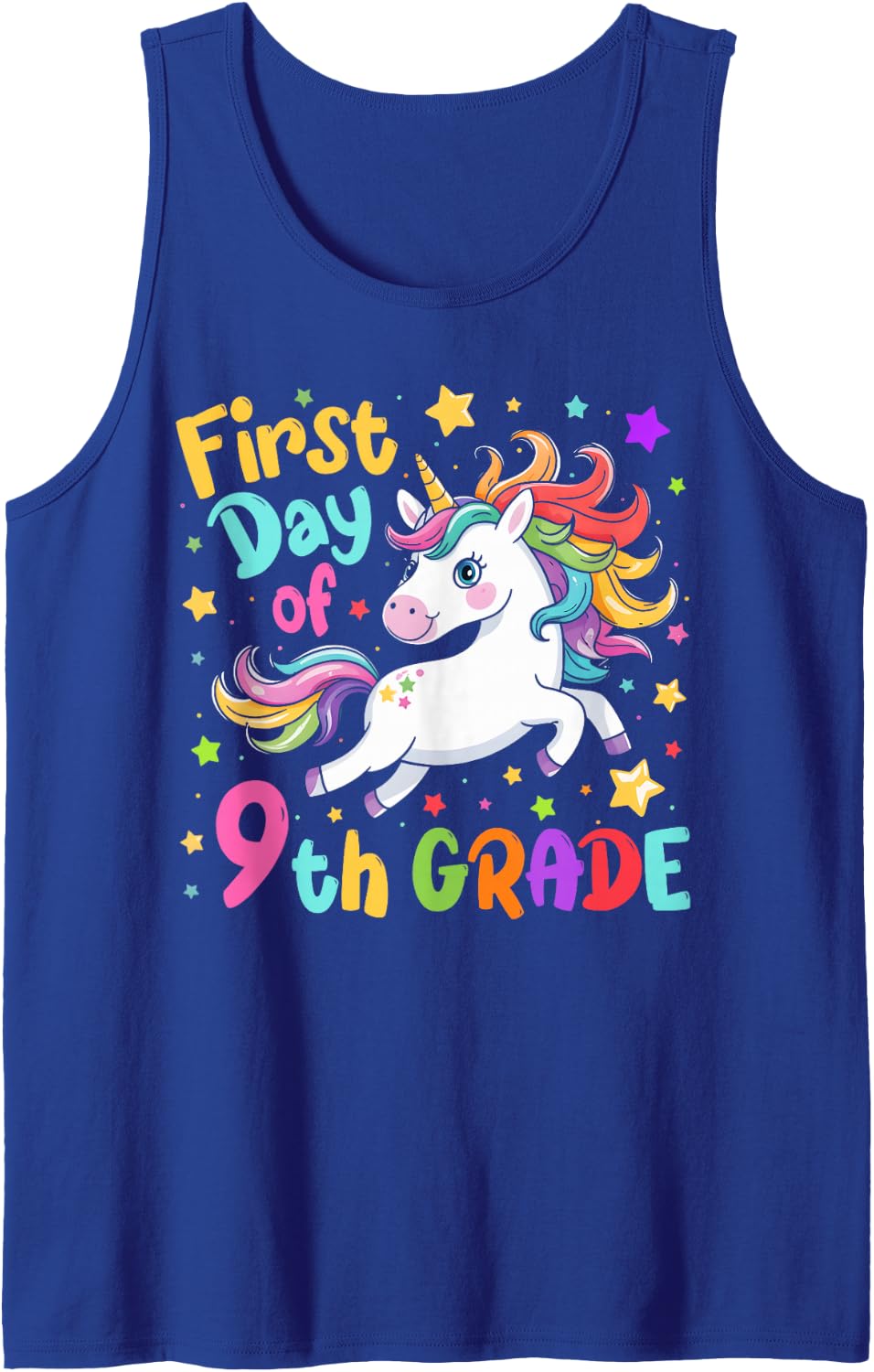 First Day of 9th Grade Ninth Grade Back to School Unicorn Sleeveless Tank Top - Royal Blue