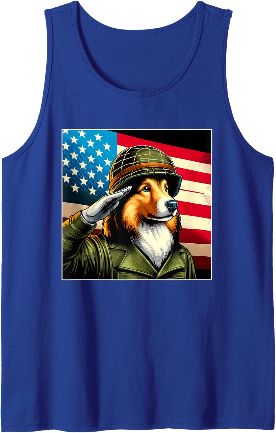4th of July US Flag Salute Sheltie Dog Tank Top - Royal Blue