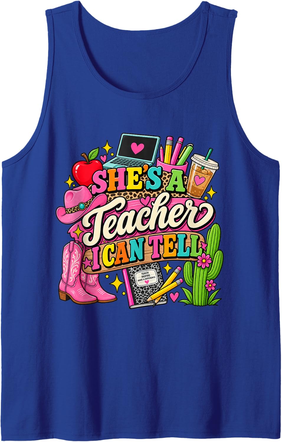 Shes A Teacher I Can Tell Western Classroom Art Sleeveless Tank Top - Royal Blue