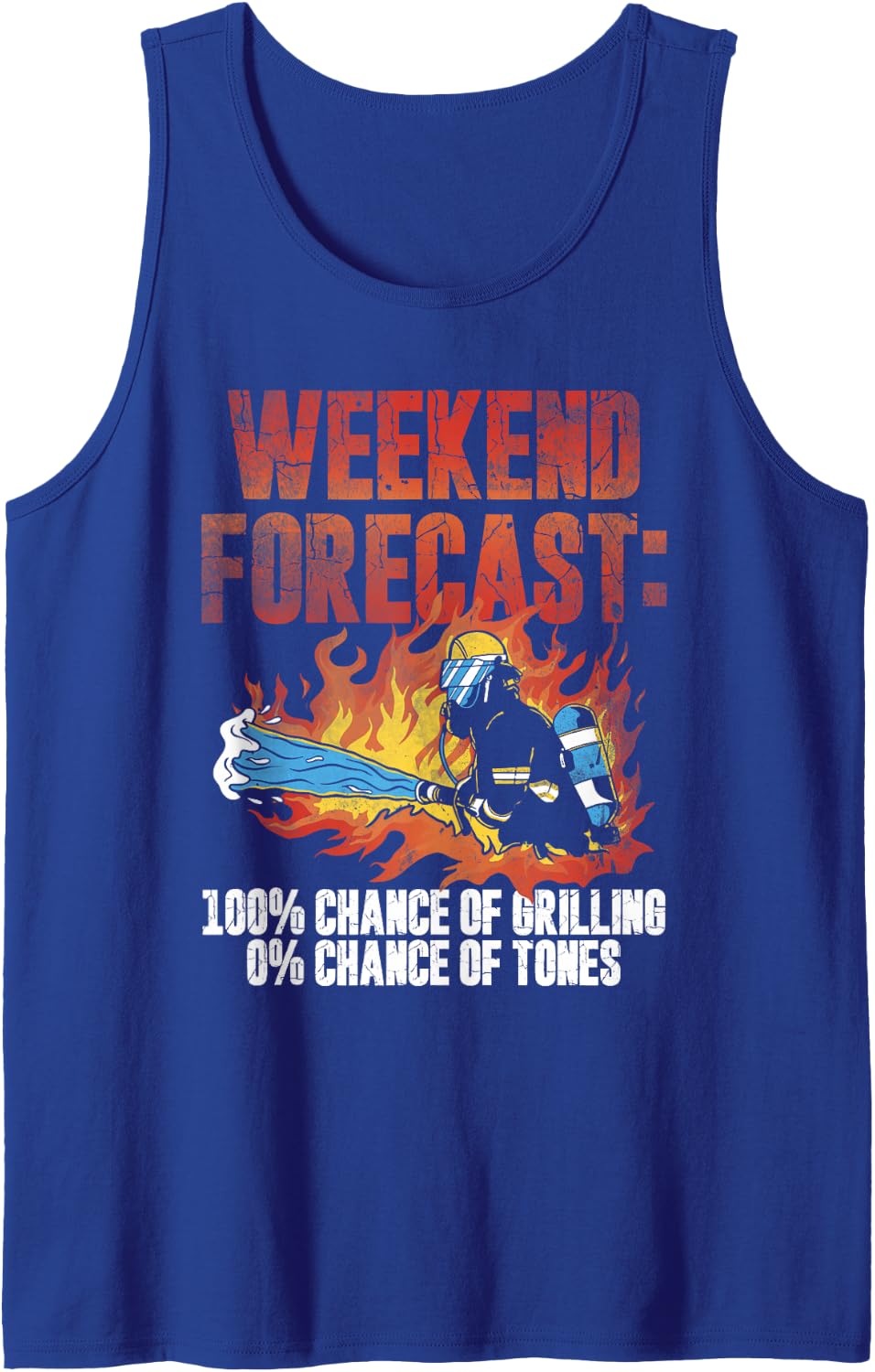 Weekend Forecast 100% Grilling 0% Tones Retired Firefighter Sleeveless Tank Top - Royal Blue