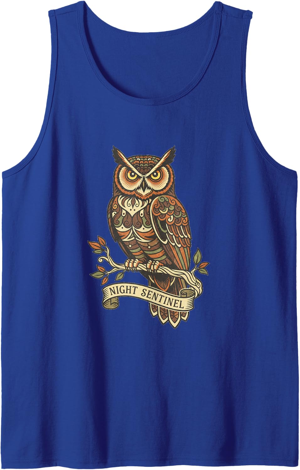 Great Horned Owl Wings Forest Night Graphic Sleeveless Tank Top - Royal Blue