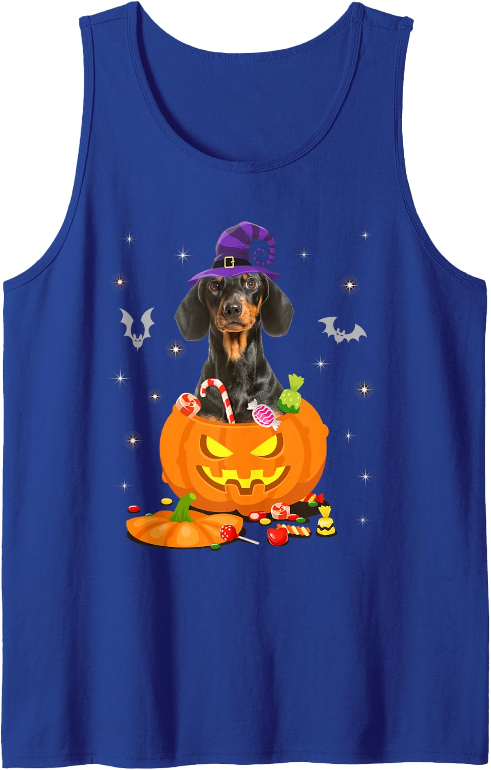 Dachshund Halloween Costume Pumpkin Dachshund Halloween Hat Sleeveless Tank Top - Royal Blue