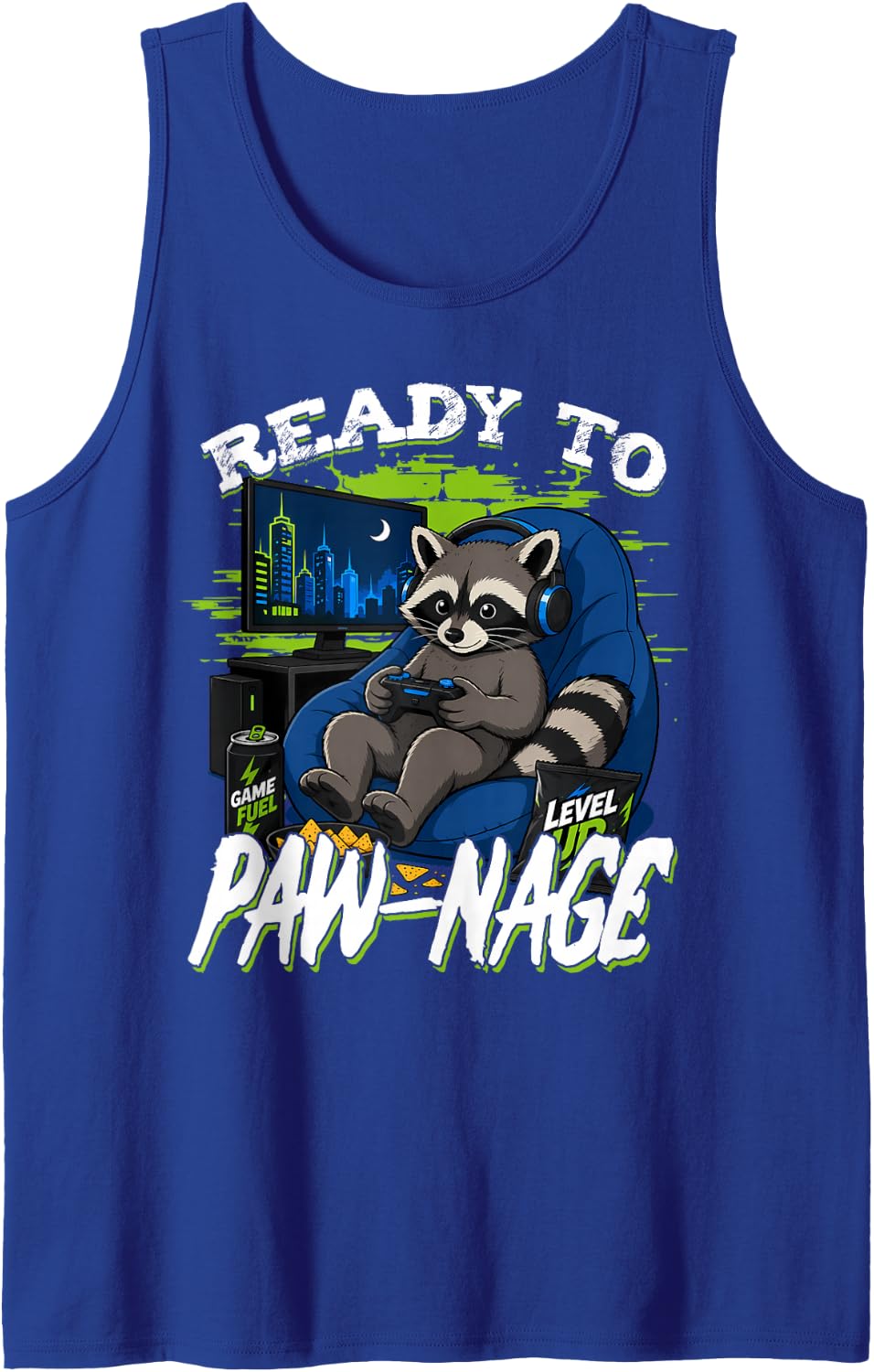 Gamer Gaming Raccoon Video Game Sleeveless Tank Top - Royal Blue