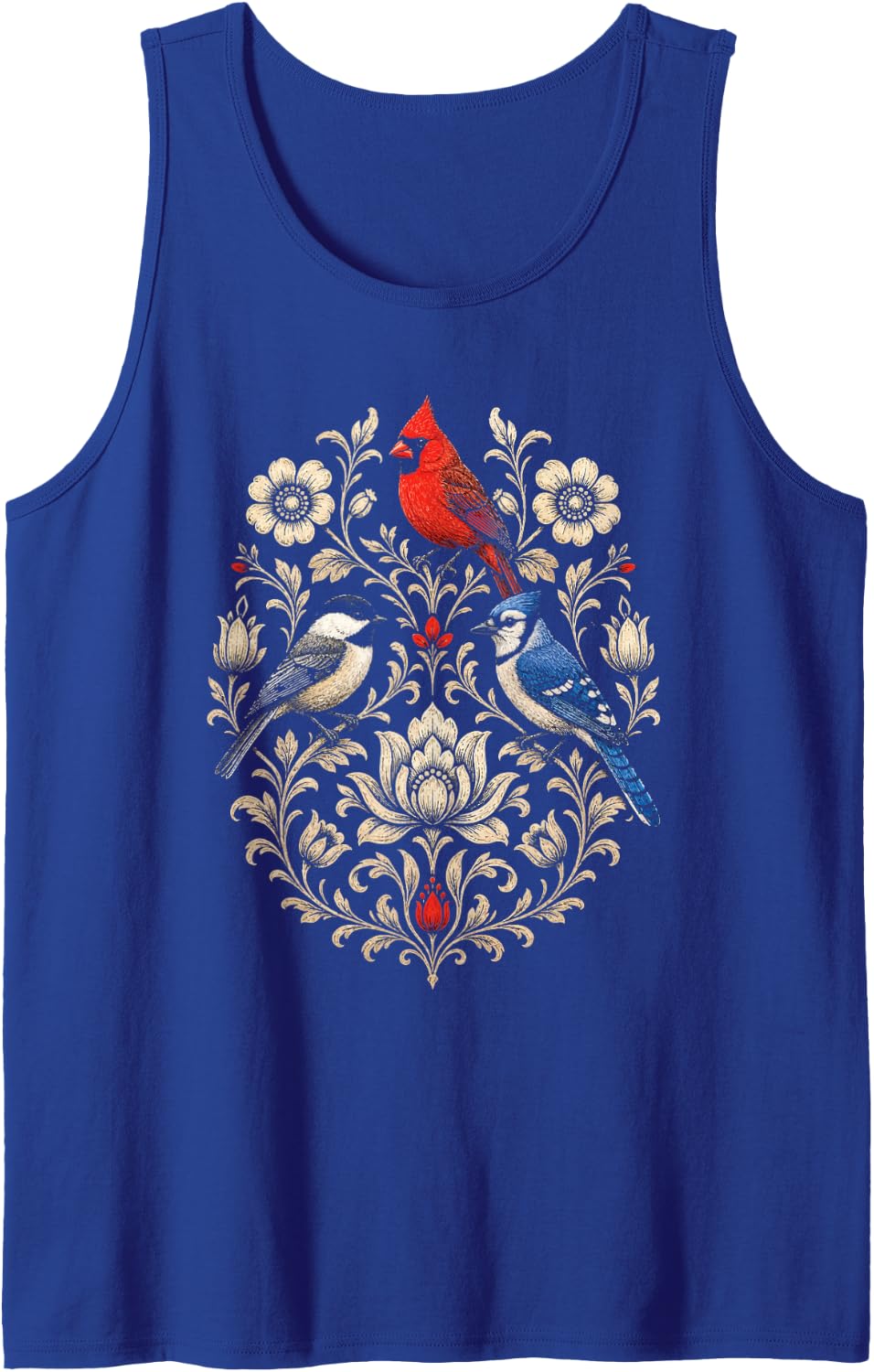 Bird Watching Scandinavian Folk Art Songbirds Tank Top - Royal Blue