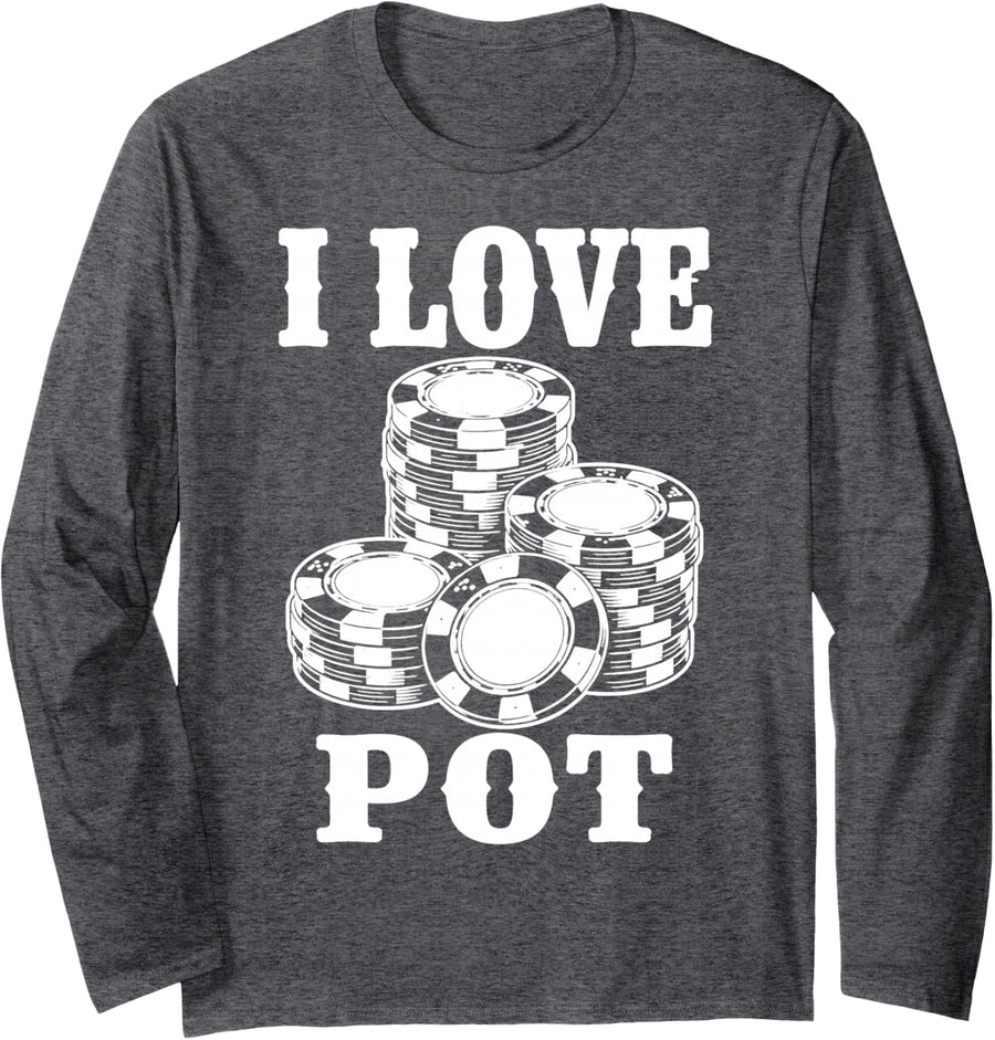 Texas Hold'em Poker Night Funny Casino Lover Long Sleeve T-Shirt - Adult Unisex Dark Heather Grey