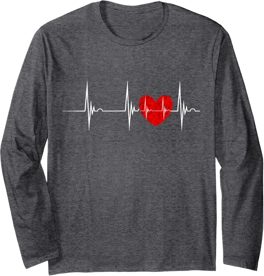 Cardiologist Cardiology Heart ECG Heartbeat Pulse Heart Surgeon Long Sleeve T-Shirt - Adult Unisex Dark Heather Grey