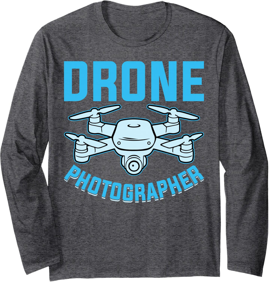 Drone Photographer - Aerial Photographer Photography Expert Long Sleeve T-Shirt - Adult Unisex Dark Heather Grey