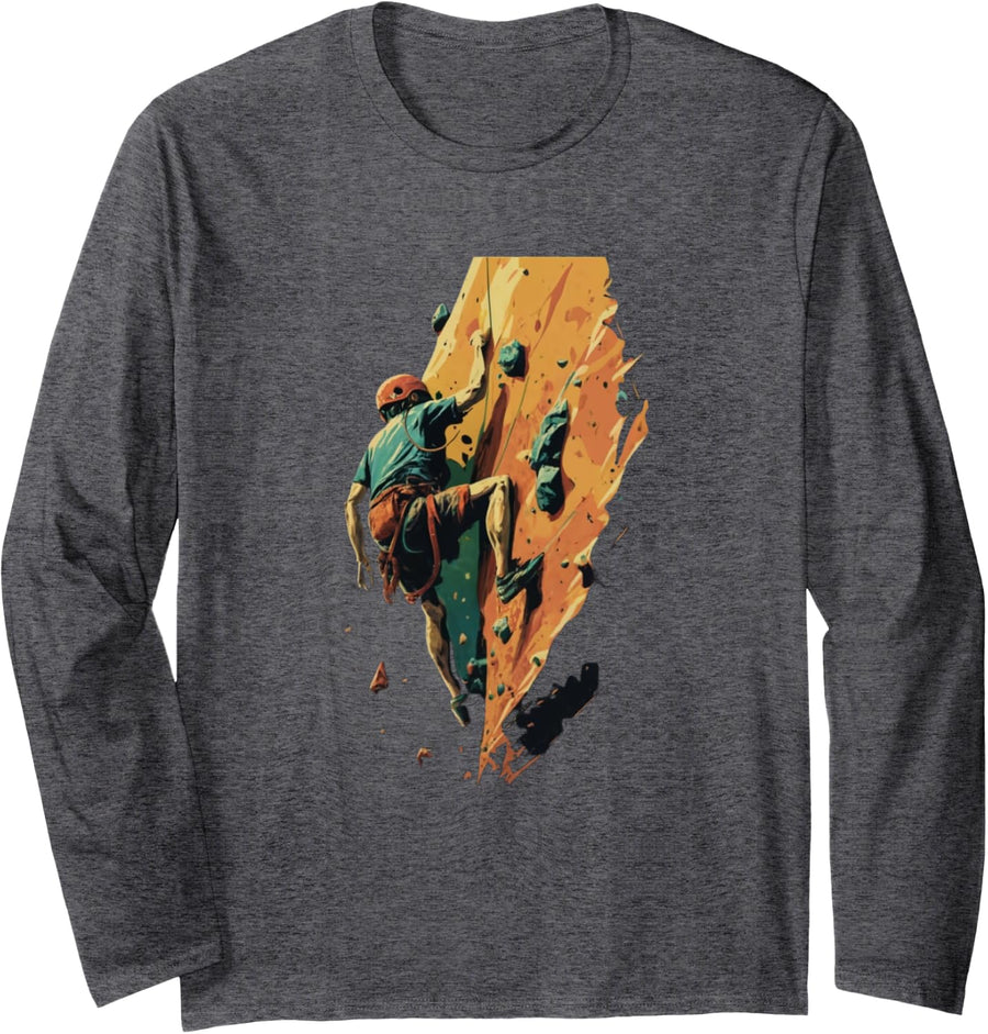Climber Climbing Bouldering Vintage Long Sleeve T-Shirt - Adult Unisex Dark Heather Grey