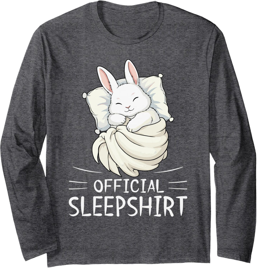Rabbit Animal Official Sleepshirt Pajamas Nightgown Long Sleeve T-Shirt - Adult Unisex Dark Heather Grey