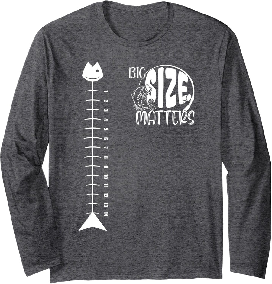 Fish Ruler Fishing Size Measure for Fisherman Funny Fishing Long Sleeve T-Shirt - Adult Unisex Dark Heather Grey