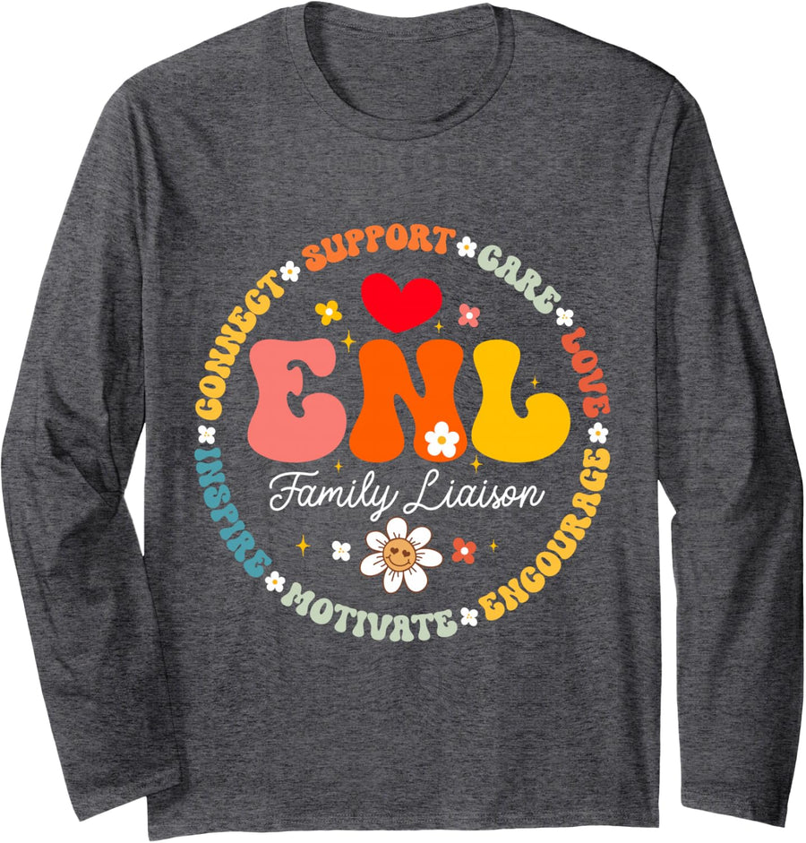 ENL Family Liaison Squad English New Language Squad Crew Long Sleeve T-Shirt - Adult Unisex Dark Heather Grey