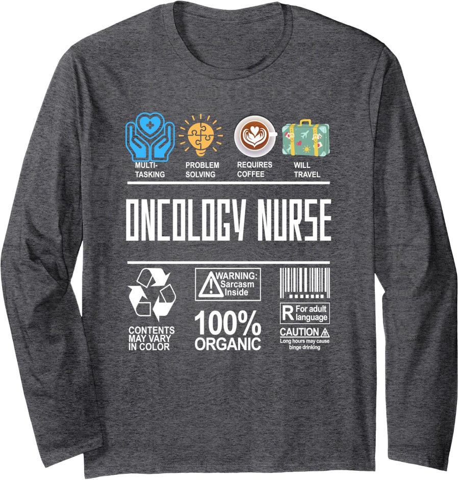 Oncology Nurse Skills Included Problem Solving Travel Coffee Long Sleeve T-Shirt - Adult Unisex Dark Heather Grey