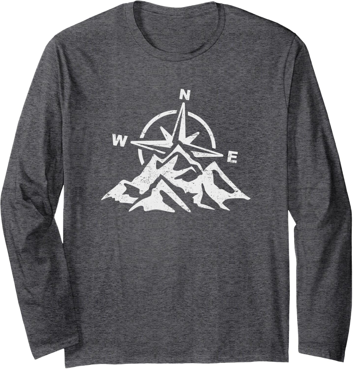 Compass Mountains Adventure Hiking Long Sleeve T-Shirt - Adult Unisex Dark Heather Grey