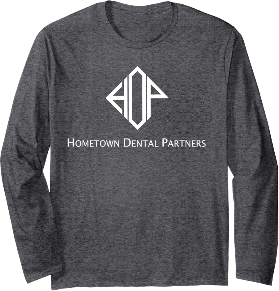 Hometown Dental Partners Basic White Logo Long Sleeve T-Shirt - Adult Unisex Dark Heather Grey