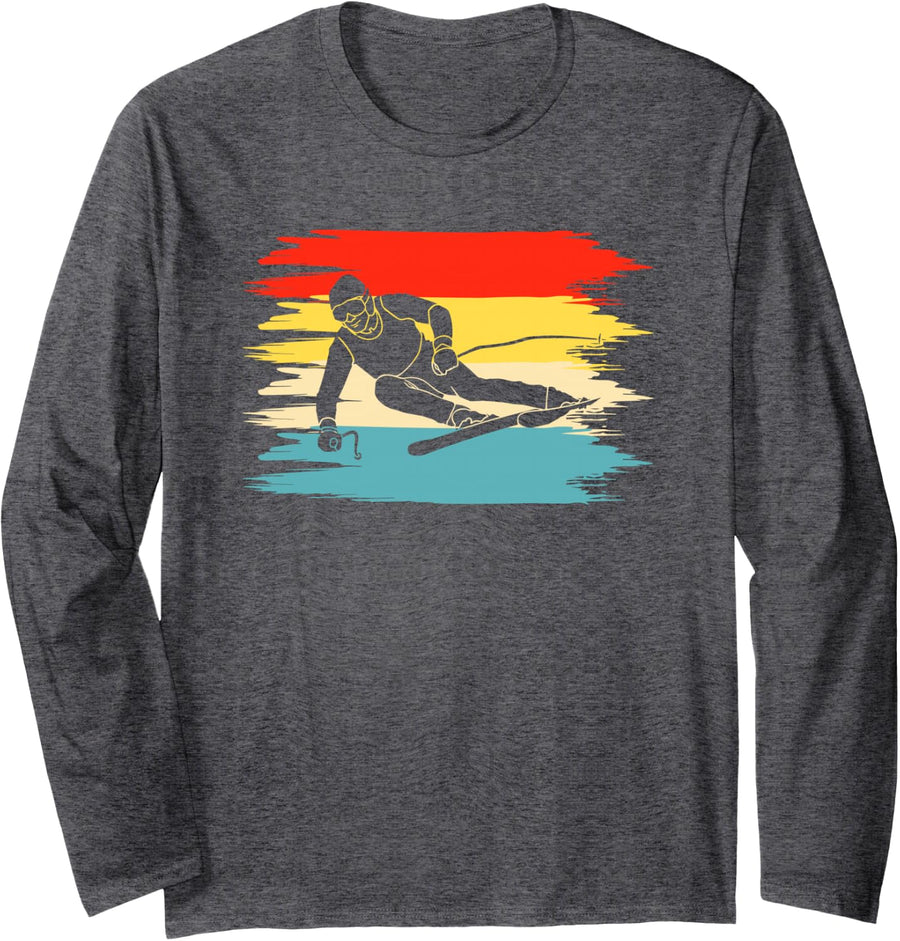 Skis, Alpine Skiing, Long Sleeve T-Shirt - Adult Unisex Dark Heather Grey