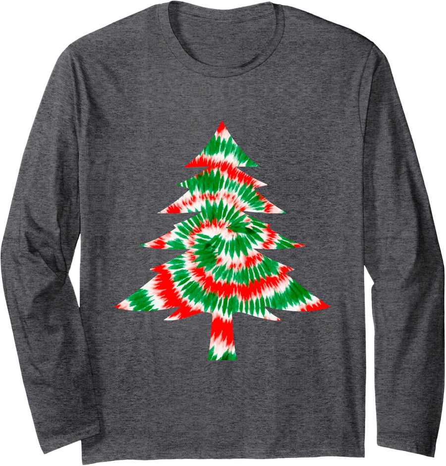 Tie Dye Christmas Tree Funny Xmas Holidays Party Men Women Long Sleeve T-Shirt - Adult Unisex Dark Heather Grey
