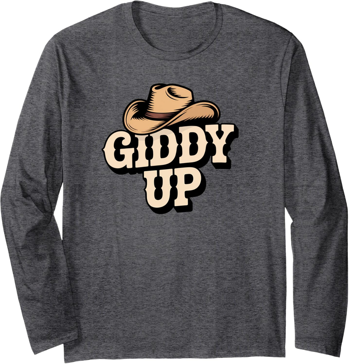 Giddy Up Long Sleeve T-Shirt - Adult Unisex Dark Heather Grey