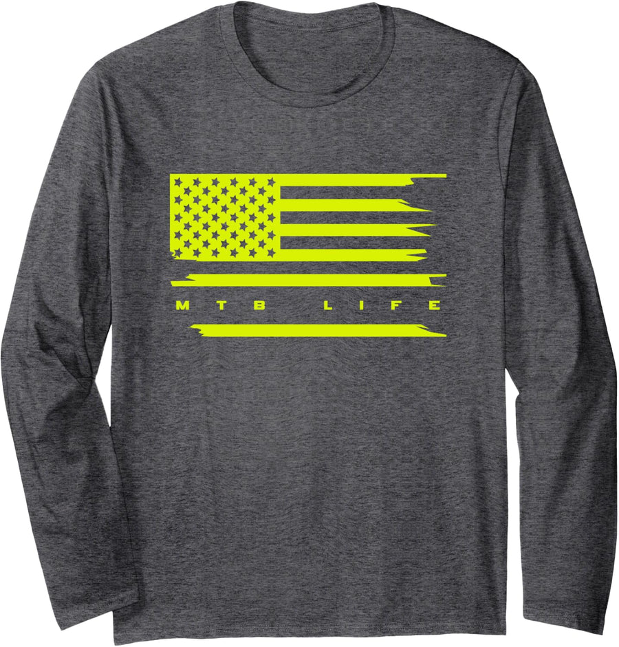 American MTB Life Mountain Bike Apparel - Mountain Bike Long Sleeve T-Shirt - Adult Unisex Dark Heather Grey