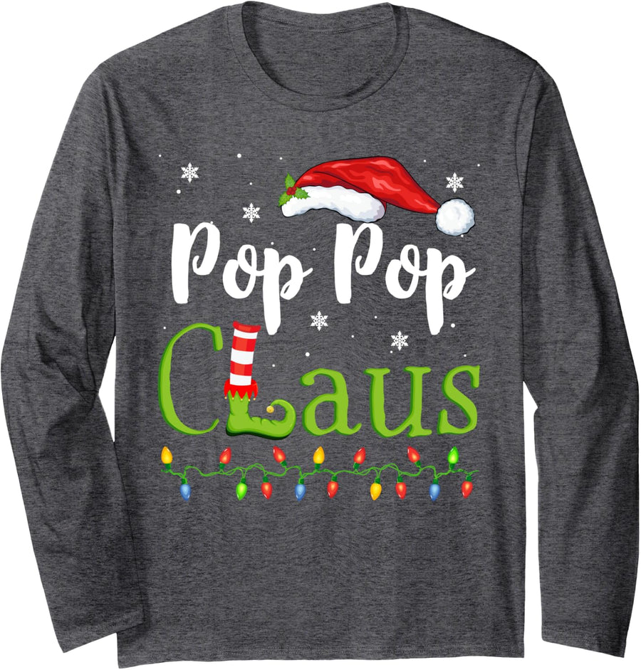 Pop Pop Claus Funny Family Santa Pajamas Christmas Idea Long Sleeve T-Shirt - Adult Unisex Dark Heather Grey