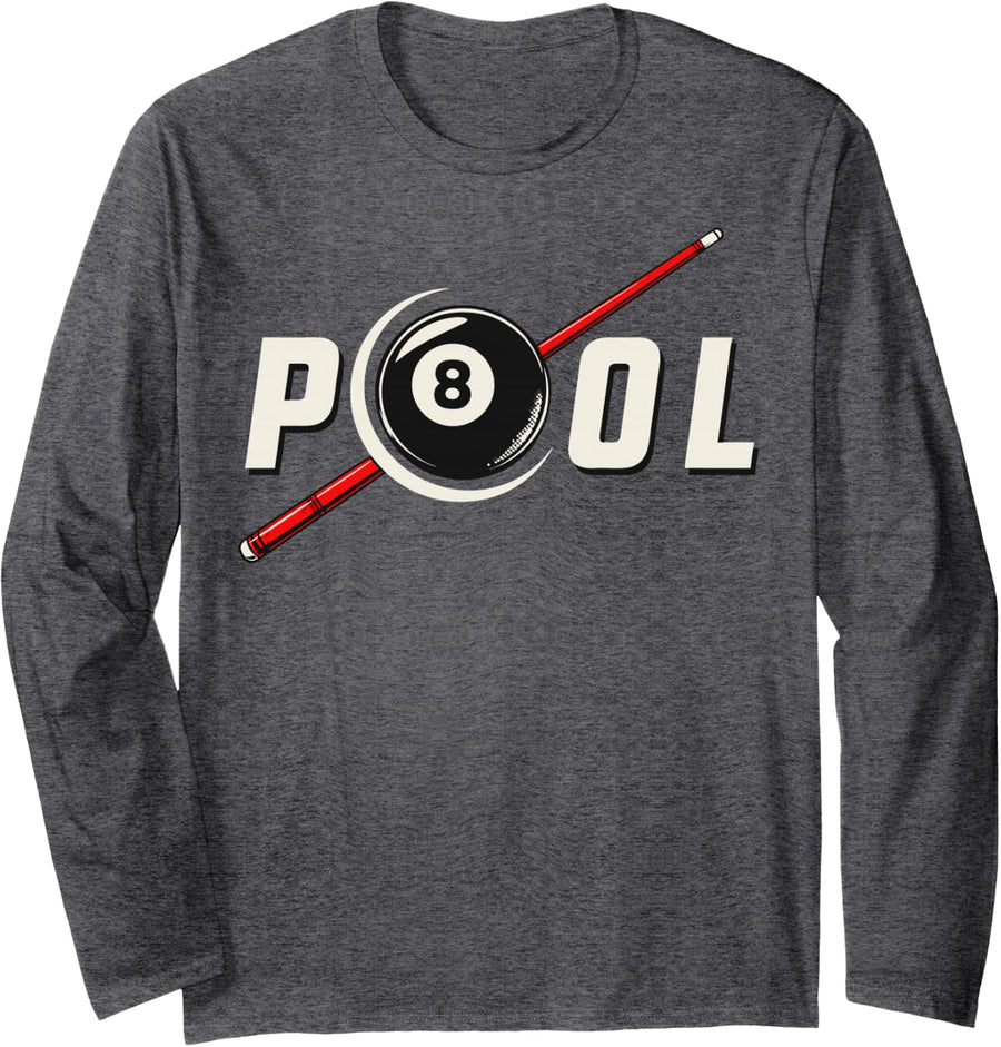 Pool Billiards Long Sleeve T-Shirt - Adult Unisex Dark Heather Grey