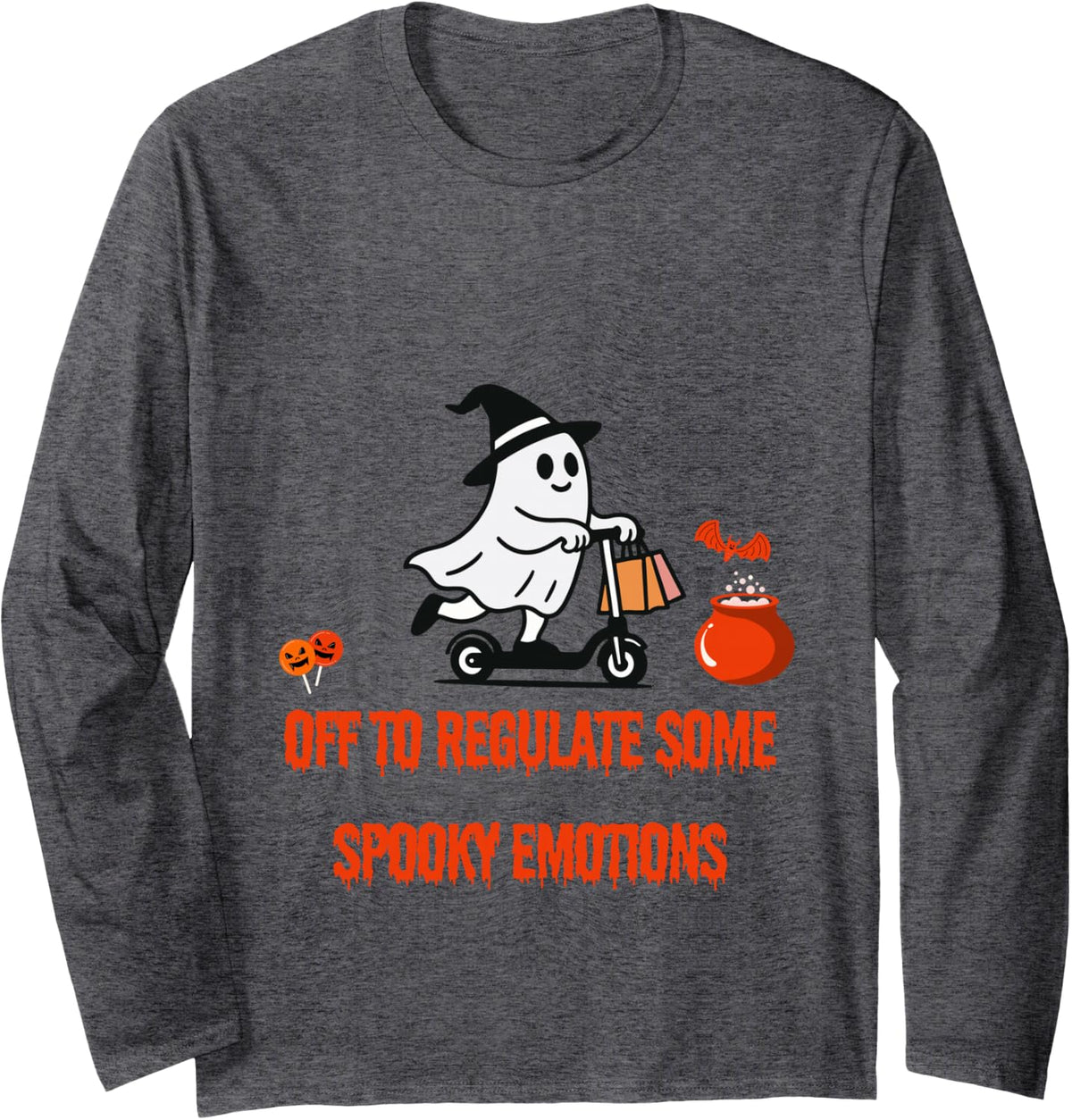 Off to Regulate Some Spooky Emotions Ghost Halloween Therapy Long Sleeve T-Shirt - Adult Unisex Dark Heather Grey