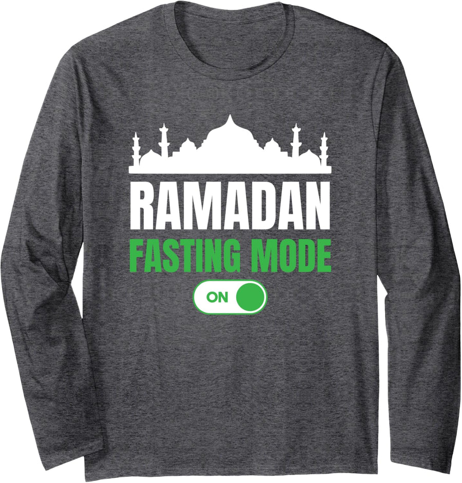 Ramadan Kareem Fasting Mode On Happy Ramadan Mubarak Long Sleeve T-Shirt - Adult Unisex Dark Heather Grey