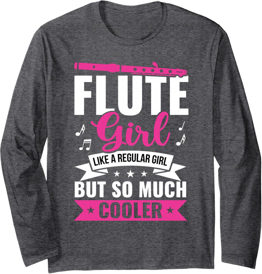 Flute Girl Flutist Flute Player Marching Band Long Sleeve T-Shirt - Adult Unisex Dark Heather Grey