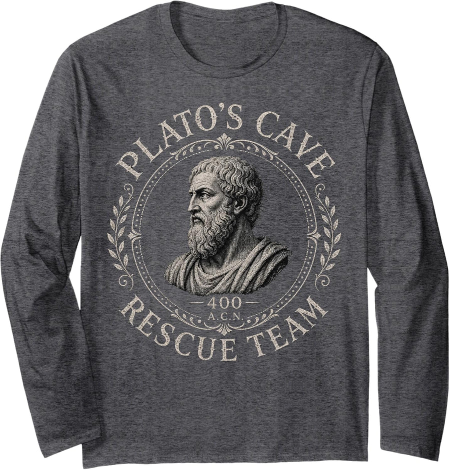 Plato's Cave Rescue Team Classical Philosophy Design Long Sleeve T-Shirt - Adult Unisex Dark Heather Grey