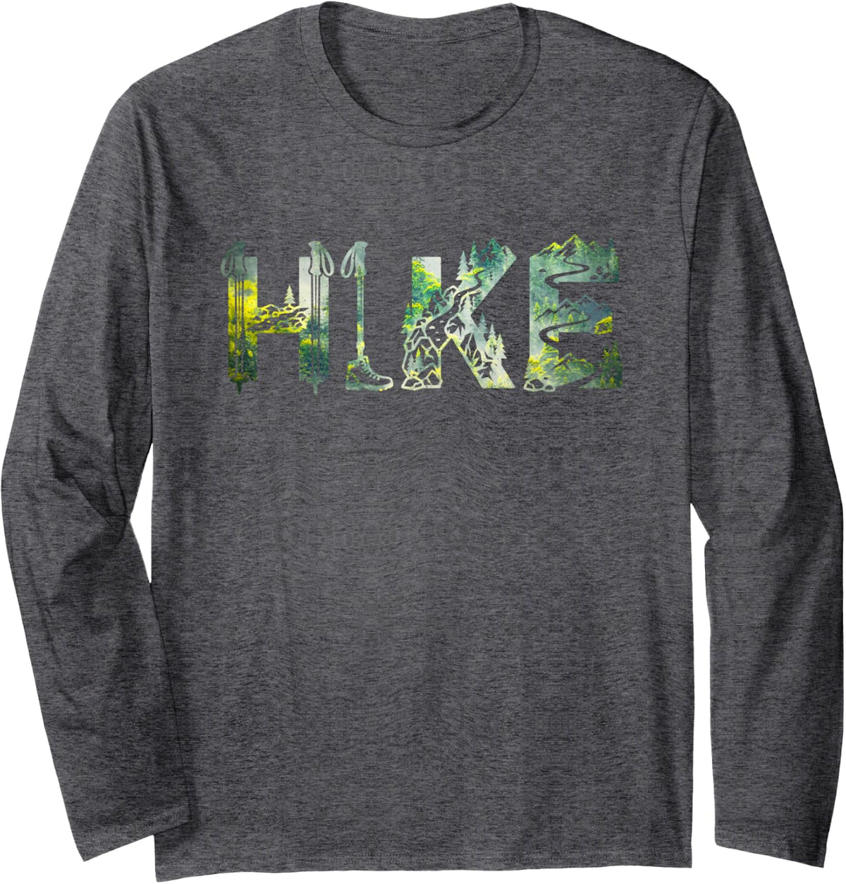 Hike Nature Mountain Trekking Long Sleeve T-Shirt - Adult Unisex Dark Heather Grey