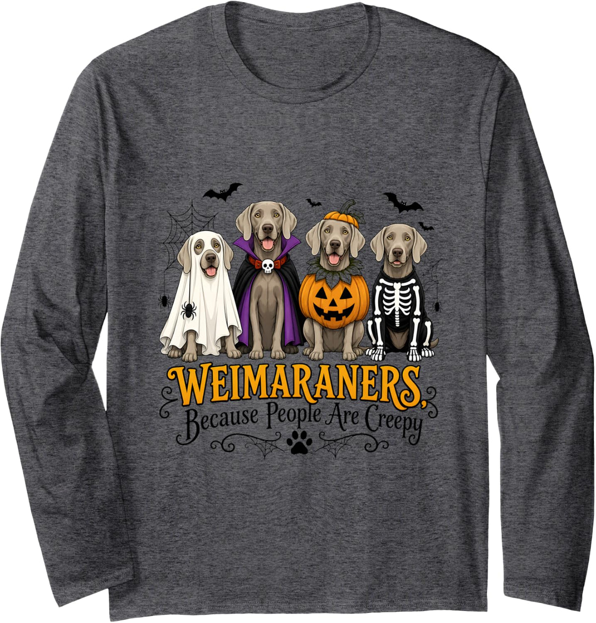 Weimaraners Halloween Costume Party Long Sleeve T-Shirt - Adult Unisex Dark Heather Grey
