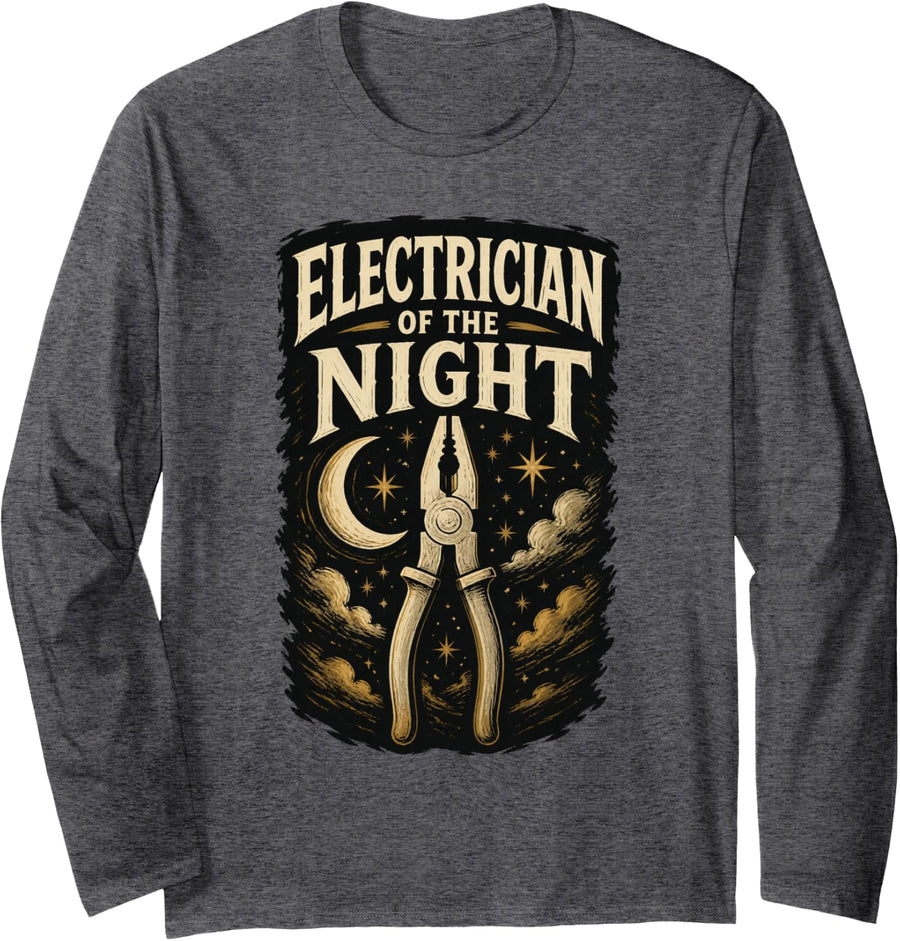 Electrician of THE Night Electrician Halloween Journeyman Long Sleeve T-Shirt - Adult Unisex Dark Heather Grey