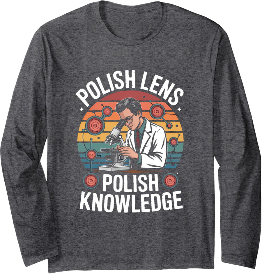 Cellular Biology Retro Scientist Microscope Cell Long Sleeve T-Shirt - Adult Unisex Dark Heather Grey