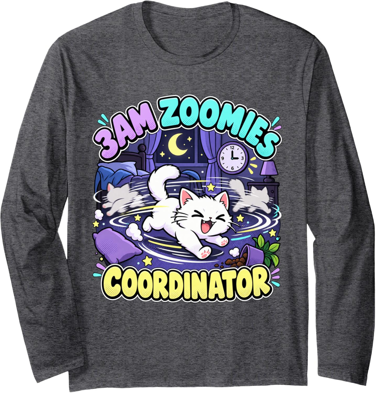 3am Zoomies Coordinator Funny Cat Owner Cat Mom Long Sleeve T-Shirt - Adult Unisex Dark Heather Grey