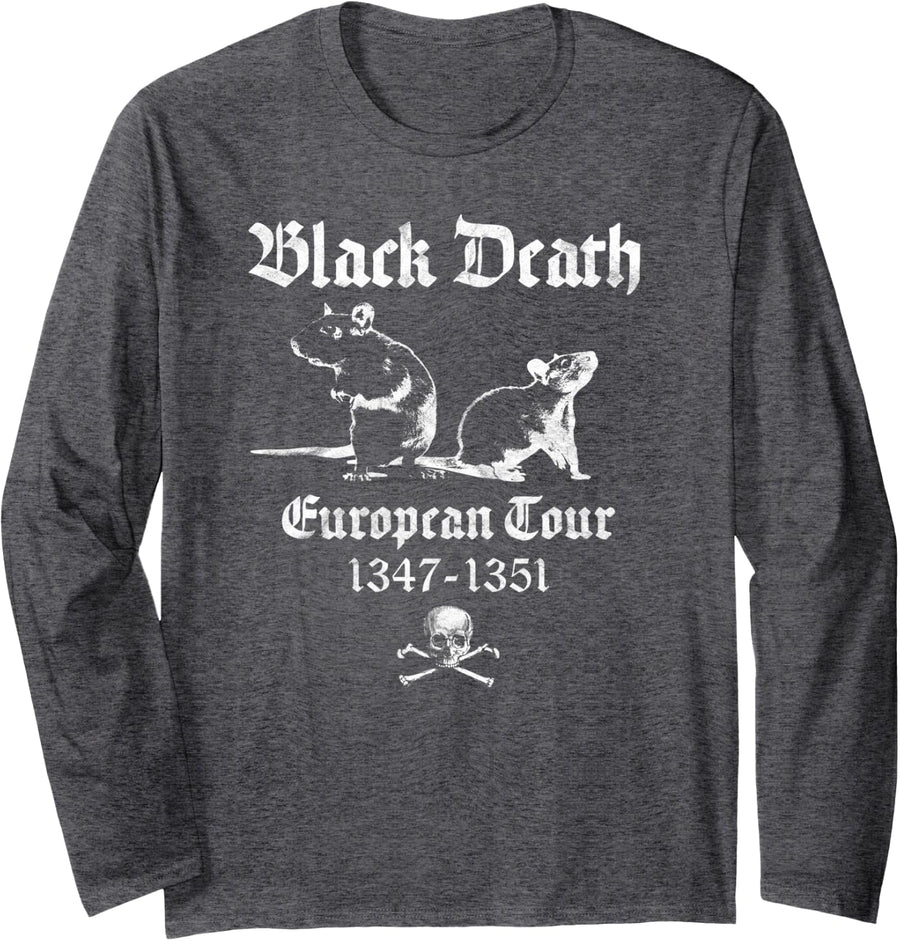 Black Death Plague Occult Gothic Horror Satan Devil Black Long Sleeve T-Shirt - Adult Unisex Dark Heather Grey