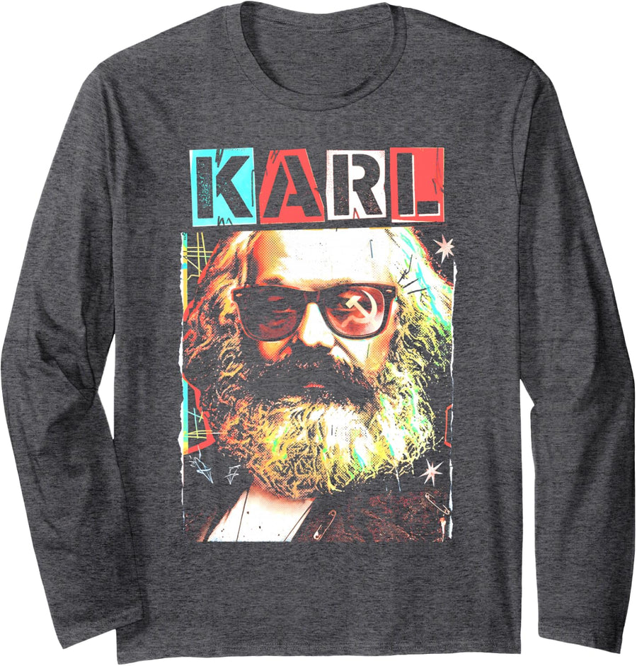 Karl Marx Marxism Socialism Communism Funny Pop Art Long Sleeve T-Shirt - Adult Unisex Dark Heather Grey
