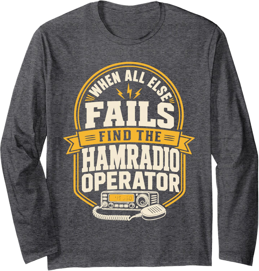 Vintage Ham Radio Operator Amateur Radio Long Sleeve T-Shirt - Adult Unisex Dark Heather Grey