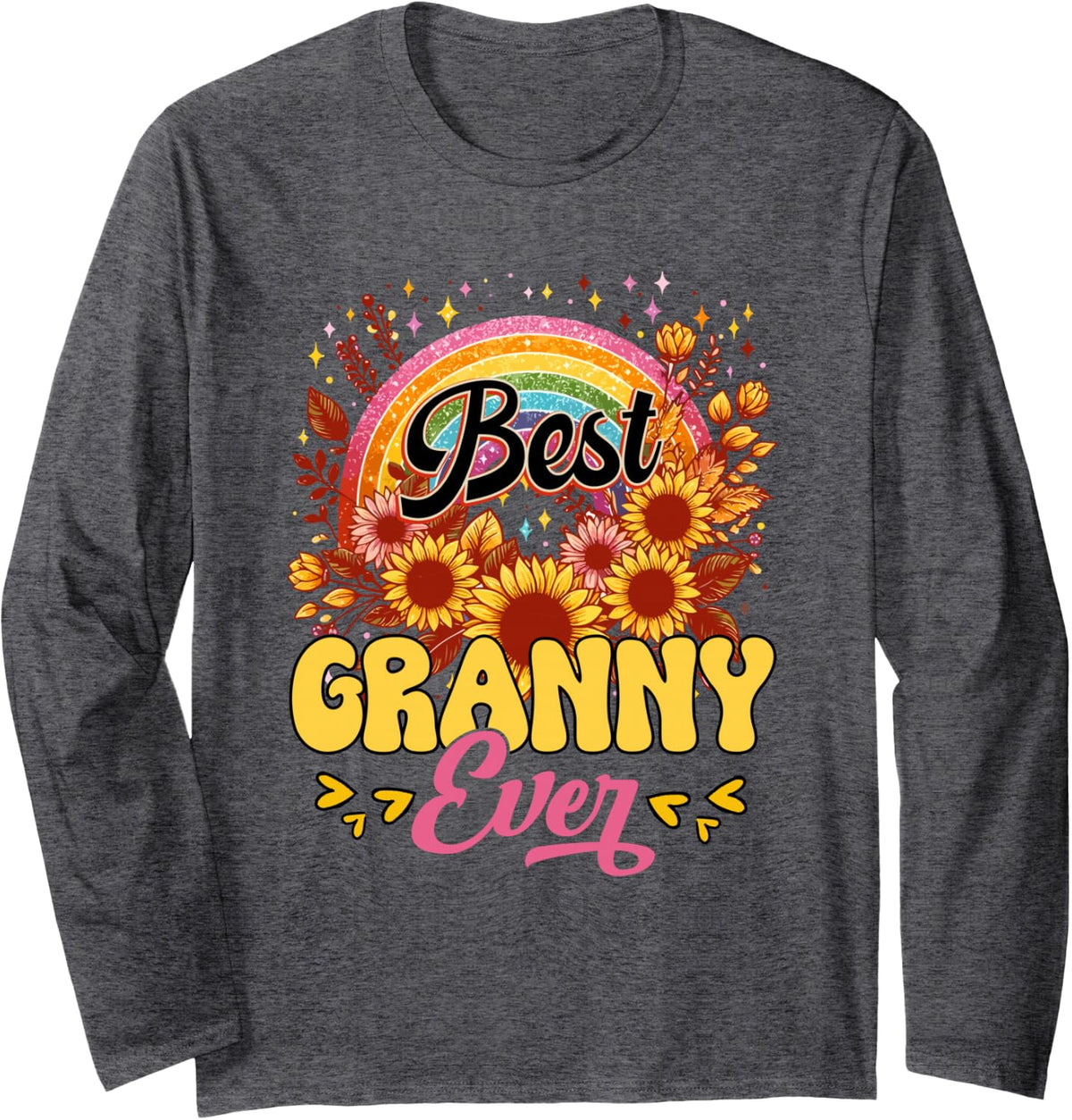 Best Granny Ever Sunflowers Colorful Rainbow Mother's Day Long Sleeve T-Shirt - Adult Unisex Dark Heather Grey