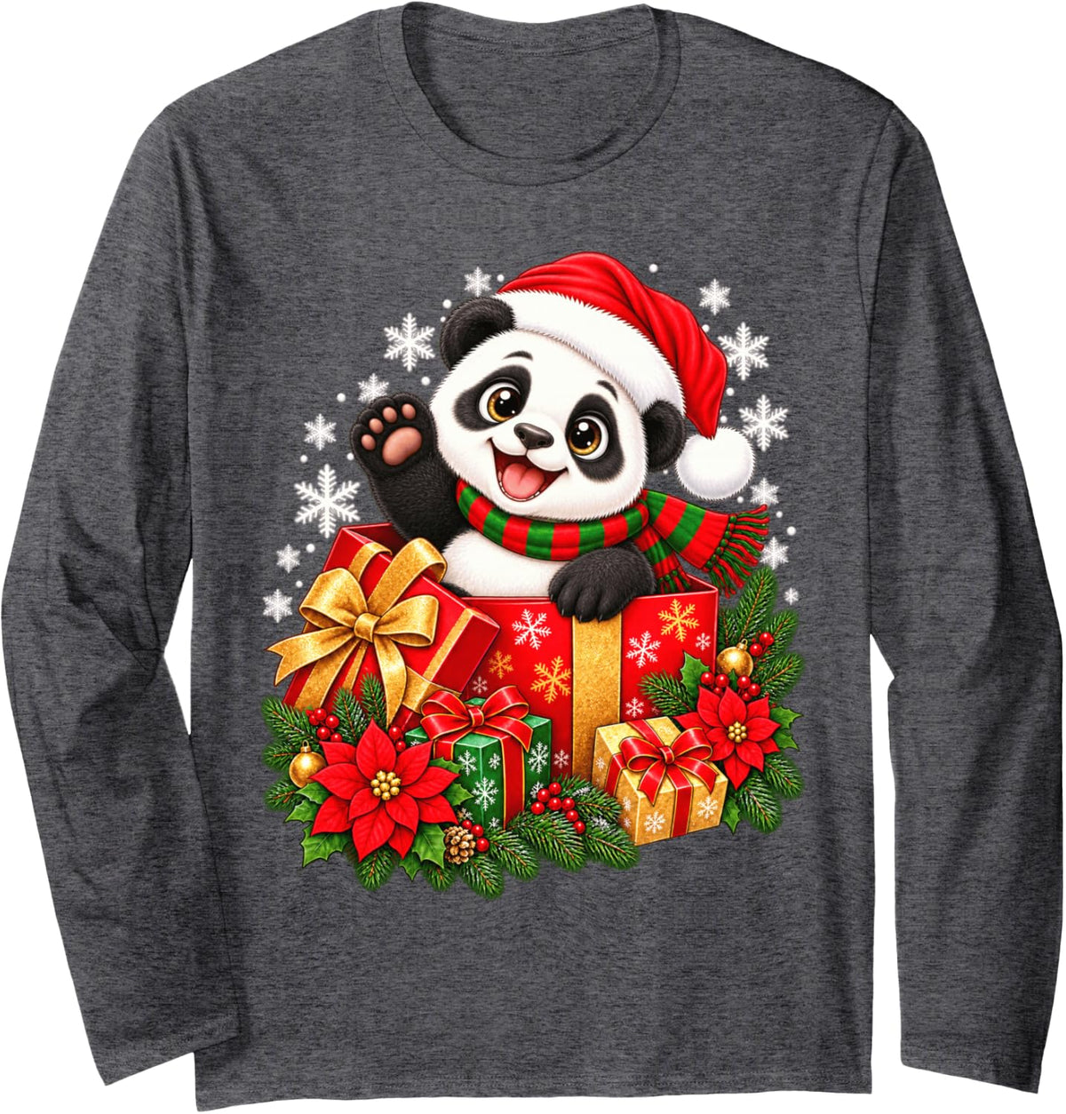 Cute Christmas Owl Santa Hat Winter Holiday Long Sleeve T-Shirt - Adult Unisex Dark Heather Grey
