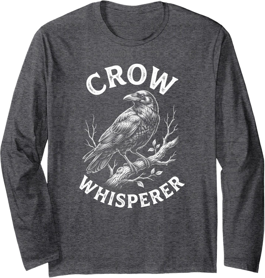 Crow Whisperer Long Sleeve T-Shirt - Adult Unisex Dark Heather Grey