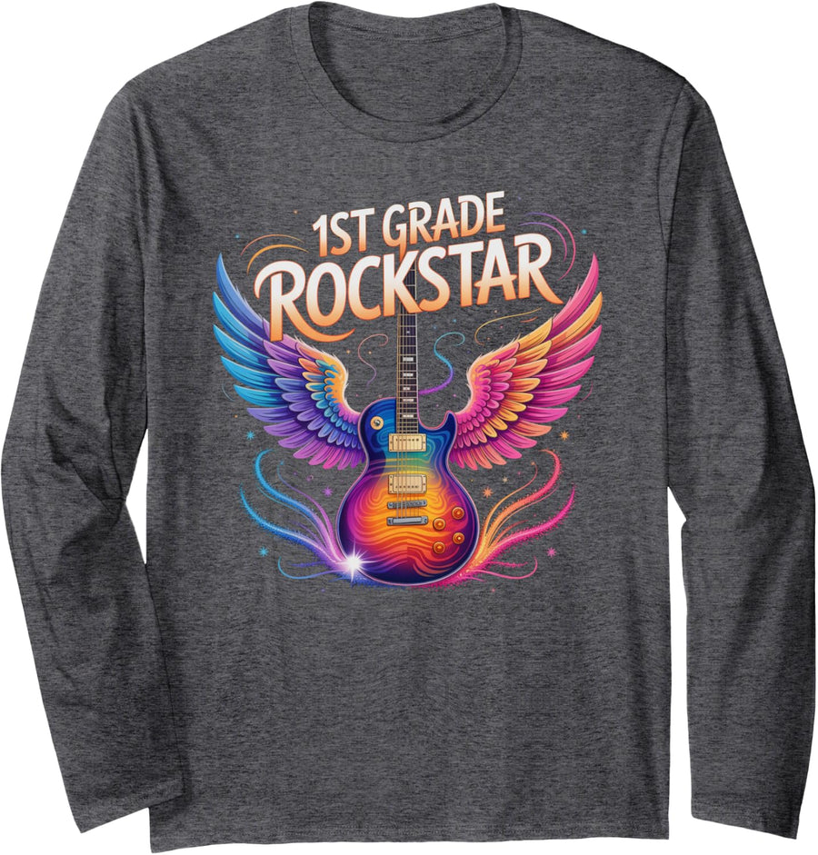 1ST Grade Rockstar I Teach Choir Music Rocks Rainbow Teacher Long Sleeve T-Shirt - Adult Unisex Dark Heather Grey